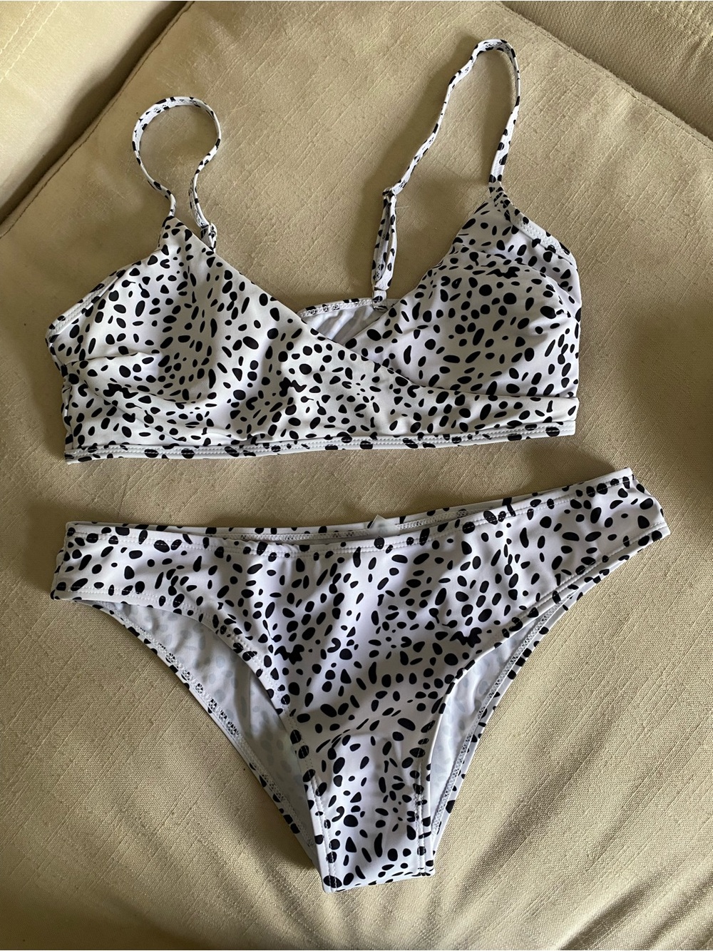 SHEIN White Bikini Set with Black Spot Print